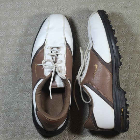 Nike Power Channel Size 9 White and Brown Golf Cleats - Picture 1 of 6